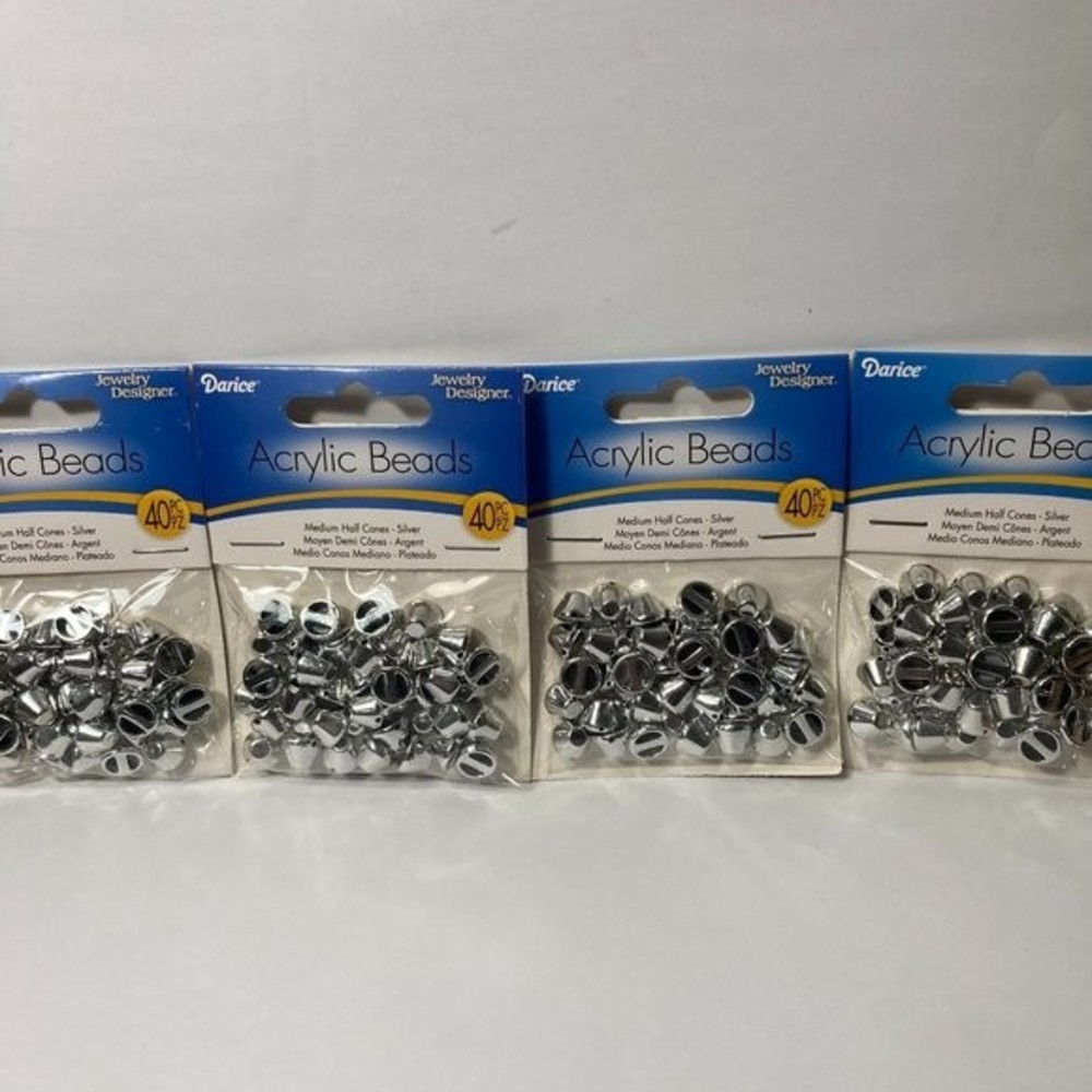 Darice Acrylic Jewelry Making Beads Medium Half Cone Silver Craft Beads 4 Packs